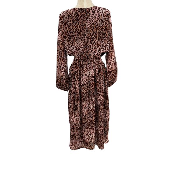 Anthropologie Ranna Gill Dress Midi Leopard Print Cut Out Long Sleeve Size XL - Picture 9 of 14